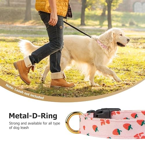 Cotton Handmade Dog Collar Cute and Distinctive Patterns Pink Strawberries with Pendant for Girl Boy Dogs Collars M thumbnail 6