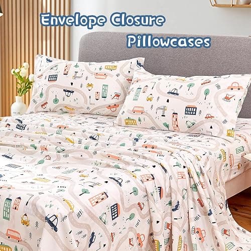 JSD Car Kids Printed Sheet Set Full Size, 4 Piece Soft Microfiber Bed Sheets Deep Pocket thumbnail 3