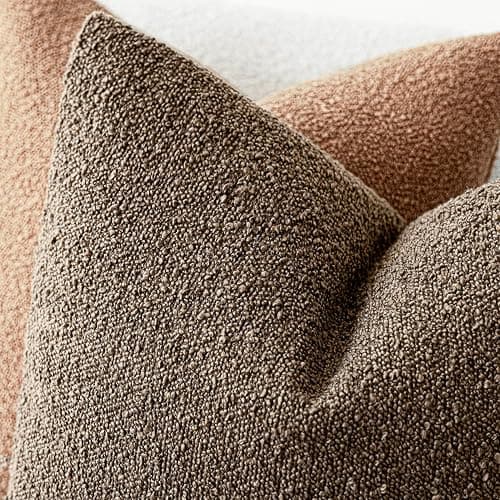 Foindtower Pack of 2 Textured Boucle Throw Pillow Covers Accent Solid Decorative Pillow Cases Cozy Woven Couch Cushion Case for Chair Sofa Bedroom Living Room Home Decor 20x20 Inch Light Brown thumbnail 4