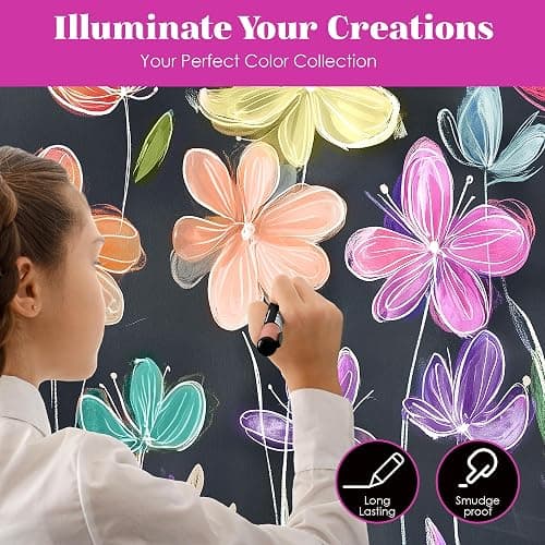 Loddie Doddie Liquid Chalk Markers - 24 Pack, 1mm Tip, Multicolor - Chalk Paint Finish - Vibrant Chalkboard Markers - Easy-Clean Wet Erase thumbnail 7