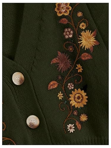 BEAUDRM Women's Floral Boho Cardigan Sweater Cottagecore Cropped Cardigan Western Embroidery Button Down Sweates Knit Top thumbnail 3