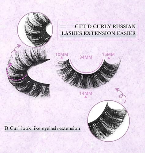 False Eyelashes Russian Strip Lashes Volume Fake Eyelashes Extension D-Curly Wispy Handmade Soft Reusable 14 Pairs Lashes Pack thumbnail 2