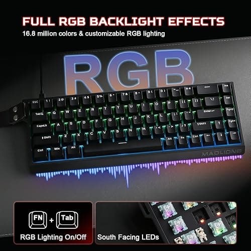 YUNZII MAD68 HE Clavier Mécanique Gaming, Clavier Filaire 60% avec Commutateurs Magnétiques à Effet Hall, Rapid Trigger 8000Hz, Hot Swap, RGB, Capuchons en PBT (Black, Magnetic Switch) thumbnail 8