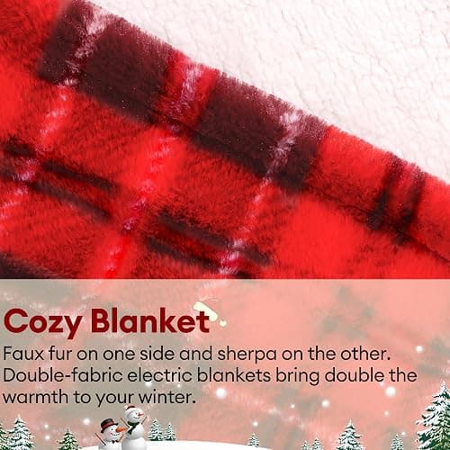 MAXEVE Heated Electric Blanket, 50"x60" Faux Fur Fast Heating Throw Blankets with 8 Heating Levels & 8 Hours Auto Off with Over-Heat Protection & ETL Certified, Plaid Red thumbnail 8