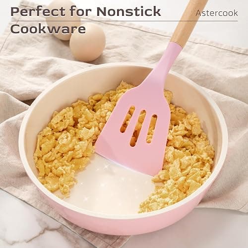 Astercook Kitchen Utensils set, 39 PCS Silicone Cooking Utensils Set with Wooden Handle, 446°F Heat Resistant Food Grade Utensil Sets, BPA Free Kitchen Gadgets Tools Set for Nonstick Cookware (Pink) thumbnail 3