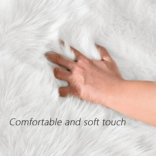 Latepis Off White 3x4 Area Rug Faux Sheepskin Fur Rug Washable Furry Rugs for Bedroom Fluffy Rugs for Living Room Dorm Cushion Luxury Home Decor Rectangle thumbnail 4
