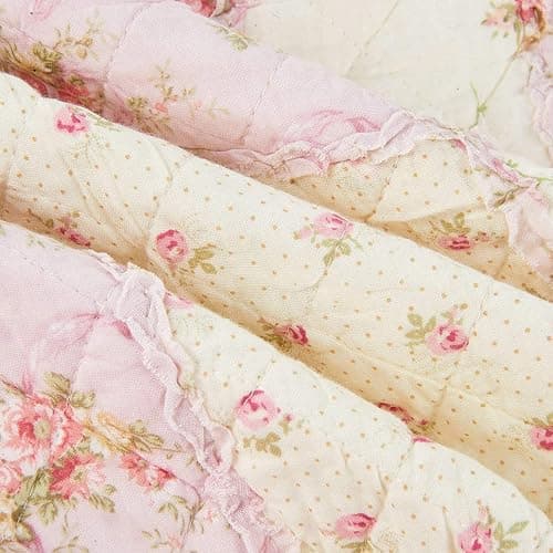 Twin Size Quilt Cotton Pink Floral Patchwork Throw Blanket for Couch Sofa Vintage Reversible Lightweight Quilted Bedspread Coverlets Flowers Quilt Soft Garden Comforter Bed Cover for Bed Home Decor thumbnail 6