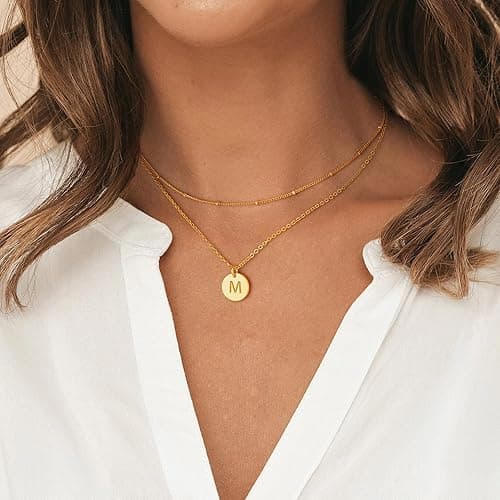 Vjoypro Initial Layered Necklaces for Women, 14K-Gold-Plated Coin Letter Necklace Bar Stacking Layer Necklace Multi Bar Layering Y-Necklaces Jewelry for Women thumbnail 4