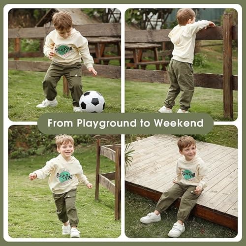 VZF Boys Cargo Pants, 2 Packs Toddler Elastic Waist Joggers, Cotton Hiking Pants Casual Outdoor School for 2-9Y thumbnail 4