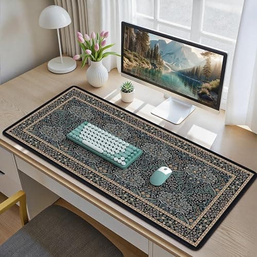 iCasso Desk Cover Mat, Office Mouse Pad, Desk Protector Mat, Extra Large Matt for Desktop,Anti-Slip XXL Big Mousepad with Stitched Edges for Computer Keyboard Retro Black - Image 1