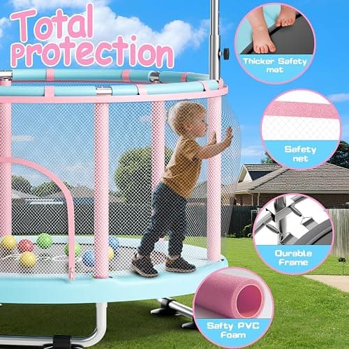 55" Toddler Mini Trampoline for Kids, Indoor Outdoor Toys with Swing, 440lbs Baby Kids Trampoline, Gymnastics Bar, Birthday Gifts for Boy Girl Age 1-8 thumbnail 3