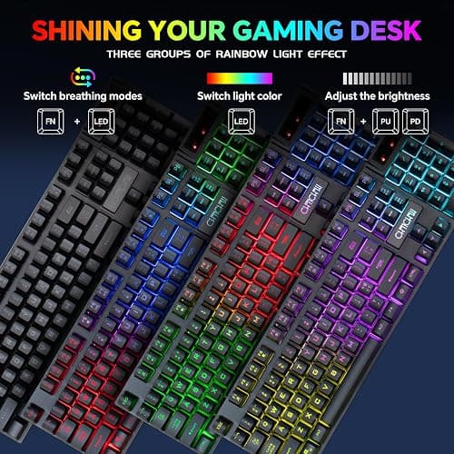 CHONCHOW USB Wireless Gaming Keyboard and Mouse Combo, LED Backlit Ergonomic Mechanical Feeling Keyboard, Rechargeable 2500mAh Battery, Anti-ghosting Keyboards 7D 3600DPI Mice for PC Gamer thumbnail 3