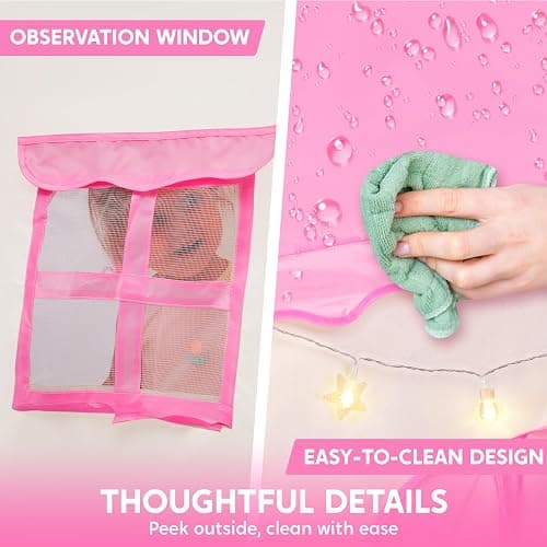 JOYIN Pink Princess Tent for Girls with LED Star Lights-Indoor & Outdoor Large Playhouse Kids Castle Play Tent for Children Indoor and Outdoor Games thumbnail 6