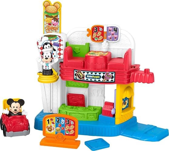 Fisher-Price Little People Disney Jr Mickey Mouse & Goofy’s Diner | Silly Sounds Musical Playset, 2 Figures and 3 Accessories, Pretend Play for Toddlers & Preschool Kids Ages 18+ Months - Image 1