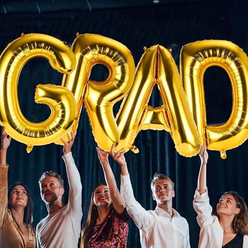 PEUTIER Grad Balloons Set, 40in Foil Graduation Balloons Large Congrats Graduation Party Balloons Congratulations Letter Grad Decorations for Graduation Celebration Party Supplies(Gold), M thumbnail 2