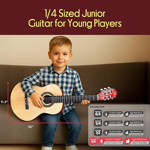 Pyle 30-Inch Beginner Acoustic Guitar Kit, 6-String Classical Style Travel Guitar for Kids & Adults - Includes Shoulder Strap, Strings, Picks, Tuning Pitch Pipe & Storage Gig Bag - Handcrafted Wood thumbnail 2