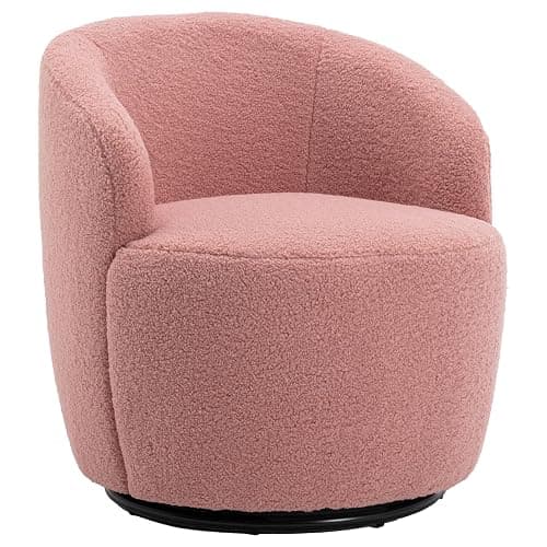 FOXHUNTER Swivel Barrel Chair, 360° Small Single Sofa Armchair Comfy Round Sofa Chair, Boucle Chairs Padded Armchair, Modern Round Accent Arm Chairs for Living Room Bedroom, Teddy Pink - Pink-teddy - One Chair thumbnail 8