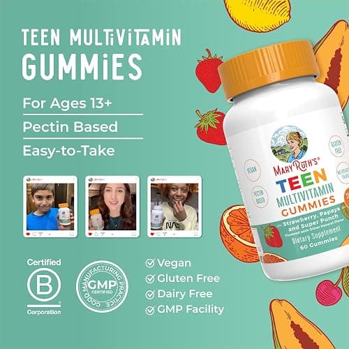 MaryRuth Organics Multivitamin for Teens | Teen Multivitamin Multimineral Gummies with Vitamin B, C, D and E, Biotin, Zinc | Teen Vitamins | Vegan | Sugar Free | Gluten Free | 60 Count thumbnail 8