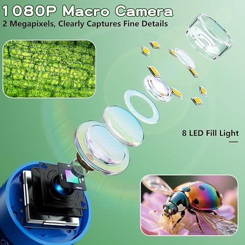 Odatay Microscope for Kids with 12 Slides, 100X-1000X 1080P Digital Handheld Kids Microscope, Mini Portable Pocket Miniscope Science Toys Gifts for 3+ 4 5 6 7 8 9 10 11 12 Year Old Boys Girls, Blue thumbnail 3