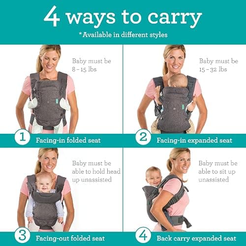 Infantino Flip Advanced 4-in-1 Baby Carrier - Ergonomic, Convertible, Face-in and Face-Out Front and Back Baby Carrier for Newborn to Toddler 8-32 lbs, Black & Gray Leopard thumbnail 3