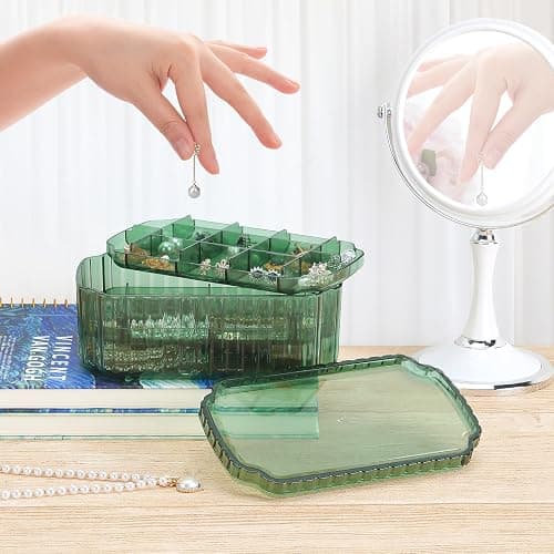 LETURE 3-Layer Jewelry Organizer Box for Earrings, Rings, Necklaces, Bracelets, Clear Plastic Bead Storage Containers for Crafts (Green) thumbnail 8