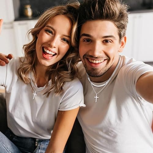LOYALLOOK 6PCS Silver Chain for Men Women Stainless Steel Cross Chain Layered Cuban Link Figaro Snake Box Chain Cross Pendant Necklace 18-20IN/20-22IN thumbnail 4