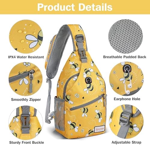 ZOMAKE Sling Bag,Small Crossbody Sling Backpack,Water Resistant Shoulder Daypack for Travel,Anti Thief Chest Bag for Hiking(Bee Yellow) thumbnail 5