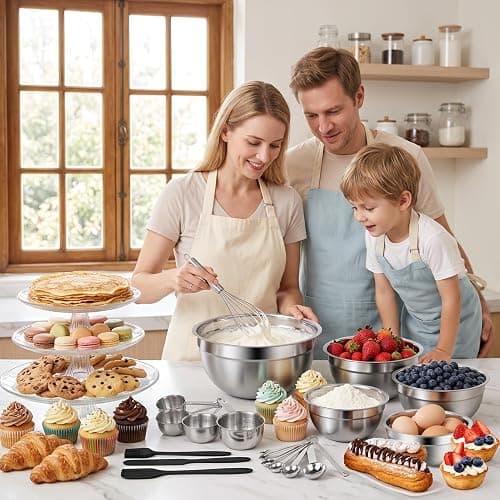WEPSEN Mixing Bowls Set, 25PCS Stainless Steel Mixing Bowl with Lid Set, Large Nesting Bowls 7, 4.5, 3,2, 1.5QT, Measuring Cups and Spoons Baking Utensils Metal Bowl for Kitchen Prep thumbnail 2