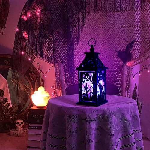 DECORKEY Halloween Decorations Indoor, 14.9" Decorative Graves&Skeleton Hands Lantern with 82" LED Lights(8 Modes; No Battery), Hanging Spooky Halloween Lanterns, Outdoor Home Room Door Party Decor thumbnail 9