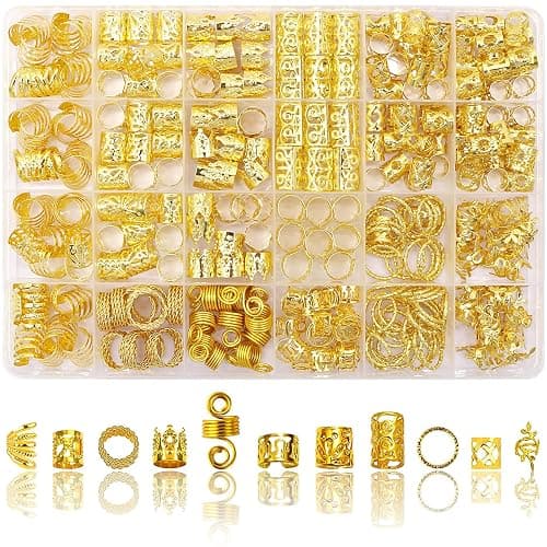 SVNMU 280 Pcs Gold Hair Jewelry for Braids Dreadlock Locs Metal Hair Clips Accessories for Women,Adjustable Hair Cuff Coils Rings Charms Braiding Decoration - Image 1