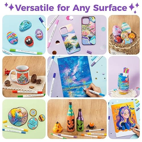 Ohuhu Acrylic Paint Markers Cotton-core: 36 Colors Dual Tips (Fine & Dot) Paint Pens High Opacity Acrylic Markers Waterproof Lightfast for Rock Painting Easter Eggs Wood Glass Ceramic Canvas - Fine & Dot thumbnail 7