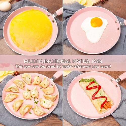 JUSTUP Nonstick Frying Pan Set，3 Piece Pots and Pans Set Nonstick，Pink Kitchen Cookware Sets with Non Stick Pan Coating,10 Inch,8 Inch and 6 Inch Non Stick Cooking Set Suitable for All Stoves (Pink) thumbnail 7