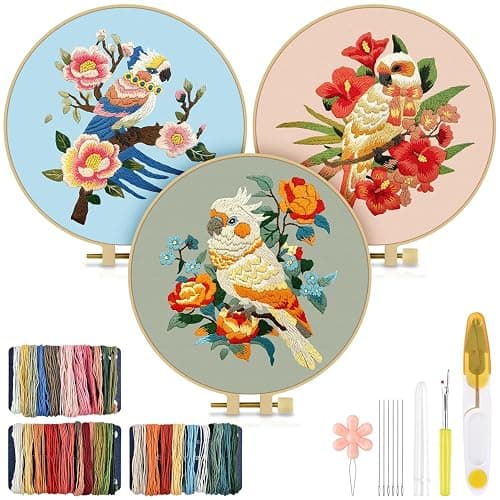 TINDTOP Embroidery Kit for Adult Beginners, Parrot Embroidery Stitch Practice kit Include Embroidery Cloth Hoops Threads for Craft Lover Hand Stitch - Image 1