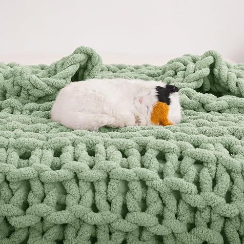 Mooreeke Chunky Knit Blanket 50"x60" Light Green Soft Washable Chenille Throw Blanket Cozy 100% Handmade Crochet Blankets with Jumbo Chenille Yarn for Couch Bed Sofa Room Decor thumbnail 5