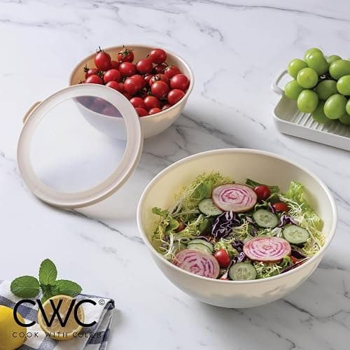 COOK WITH COLOR Mixing Bowls with TPR Lids - 12 Piece Plastic Nesting Bowls Set includes 6 Prep Bowls and 6 Lids, Microwave Safe (Brown) thumbnail 4