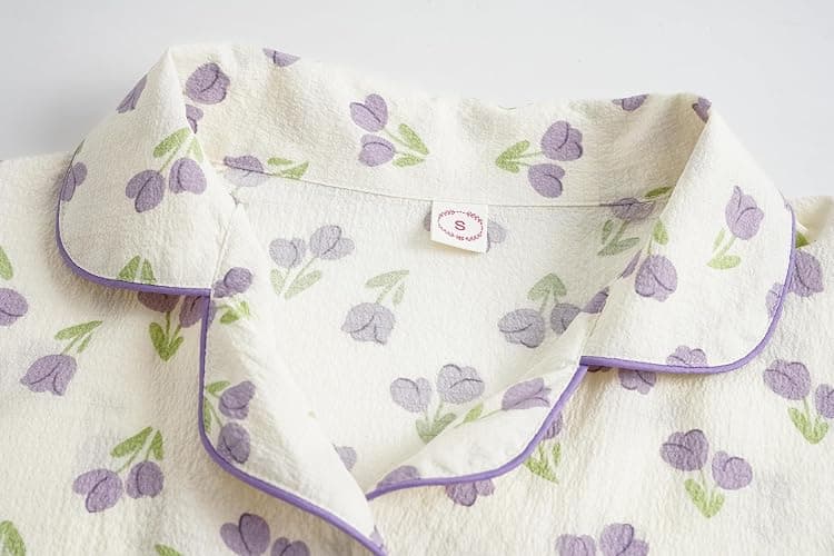 Vopmocld Big Girls Button Down Sleepwear Short Sleeve top & Pants 2PCS Crepe Pajama Sets Soft Lapel Shirt Loungewear - 18 - Purple Floral thumbnail 3