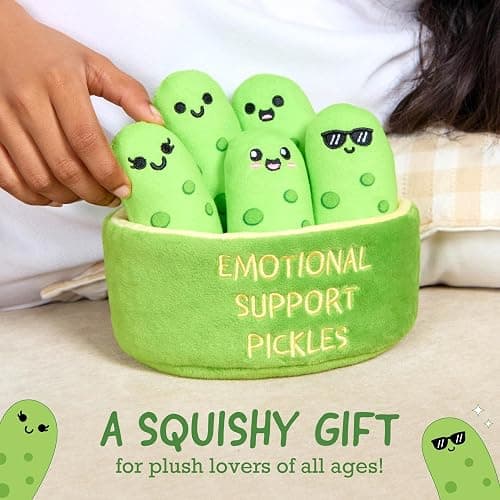 Emotional Support Pickles by Relatable, Cuddly Stuffed Animals and Toys, Squishy Toys and Plushies, Perfect Funny Pickle Gifts for Loved Ones of All Ages, Includes 5 Plushies with Carrying Basket thumbnail 6