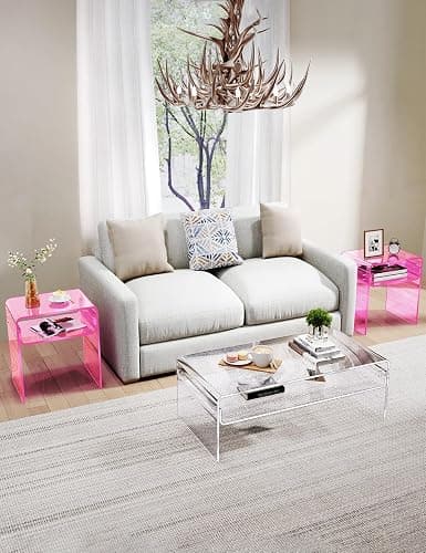 solaround Table d'appoint en Acrylique, Transparent, pour Salon, Chambre, Table de Chevet, 40 x 30 x 50 cm (Rose) thumbnail 5
