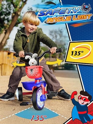Tricycle for Toddlers 1-3 3-5 Year Olds, Spider Toddler Bike Baby Balance Bike with Colorful Lighting Wheels & Large Basket, Birthday Gift and Toy for 1 2 3 4 5 Year Olds Boys and Girls thumbnail 4