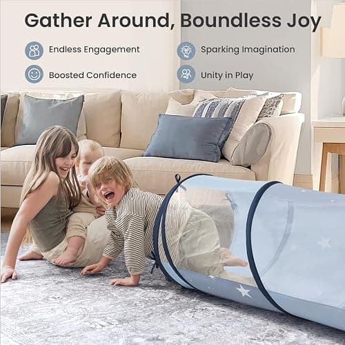 Tiny Land Kids Play Tunnel Tent for Toddlers, 69" x 18" Foldable Crawl Toys for Baby, Indoor & Outdoor Pop Up Dog Tunnel with Breathable Mesh (Blue) thumbnail 4
