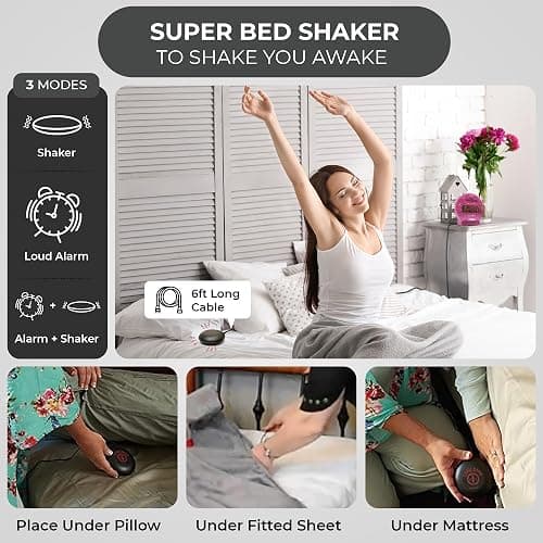 Sonic Alert Sonic Bomb Dual Alarm Clock with Bed Shaker, Pink Vibrating Alarm Clock for Heavy Sleepers, Battery Backup | Wake with a Shake thumbnail 2