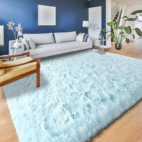 YJ.GWL Area Rugs for Living Room Bedroom, 4x6 Machine Washable Large Light Blue Carpet, Soft Fluffy Shaggy Thick Big Shag Indoor Floor Rug for Kids Boy and Girls Room Dorm Home Decor Aesthetic thumbnail 7