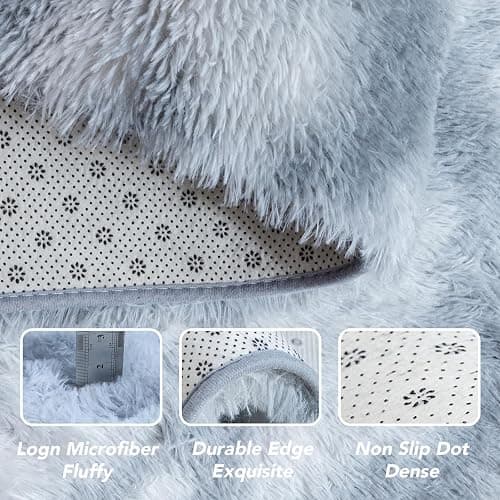 Fluffyrug 5x7 Bedroom Rugs: Shag Rug for Bedroom - Area Rug 5x7 Grey Plush Fuzzy Soft Carpet (Tie-Dyed Light Gray, 5x7 Feet) thumbnail 6
