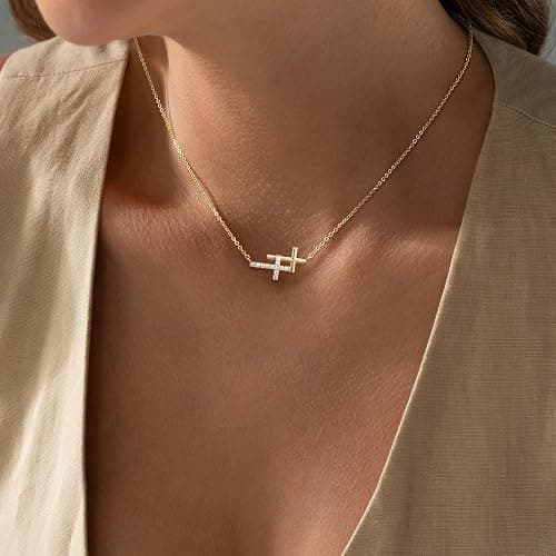 Bykuvo Cross Necklace For Women,14K Gold Plated Small Dainty Colorful Beaded Cubic Zirconia Diamond Double Layered Cross Pendant Choker Necklaces For Women,Christian Easter Religious Jewelry Gifts thumbnail 4