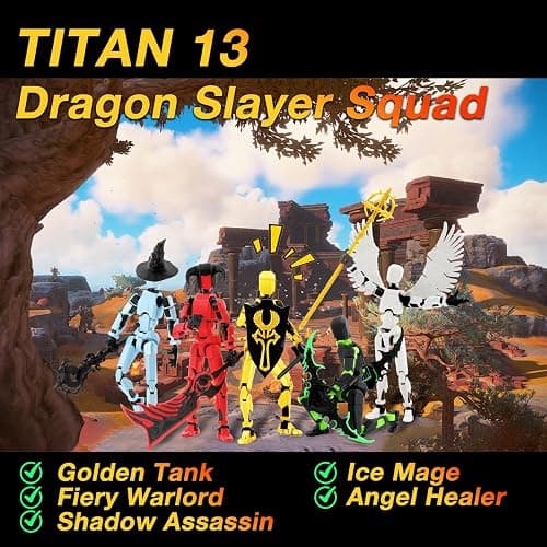 Qoopower T13 Titan 13 Action Figure Assembly Completed, 5-Pack T 13 Lucky 13 3D Printed Action Figure Articulated, Dummy Gift for Boys Desktop Decorations,muñeco de acción (Multicolored) thumbnail 3