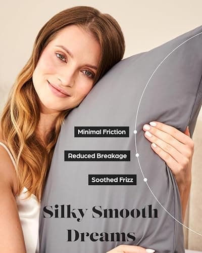 Lavish Comforts® Cooling Pillow Cases for Hot Sleepers – Cool, Ultra-Soft Pillow Cases for Acne & Frizz, Anti Acne Pillow Case, Antimicrobial, Alternative Silk Pillow Cases– Queen Dark Gray Set of 2 thumbnail 3