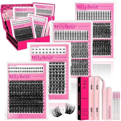 MilyBest Lash Clusters Kit 808Pcs Eyelash Clusters with Spikes and Bottom Lashes Clusters D Curl 4 Styles Lash Kit Fluffy DIY Individual Eyelashes Glue Wispy Cluster Eyelash Extensions Kit De Pestañas - Image 1