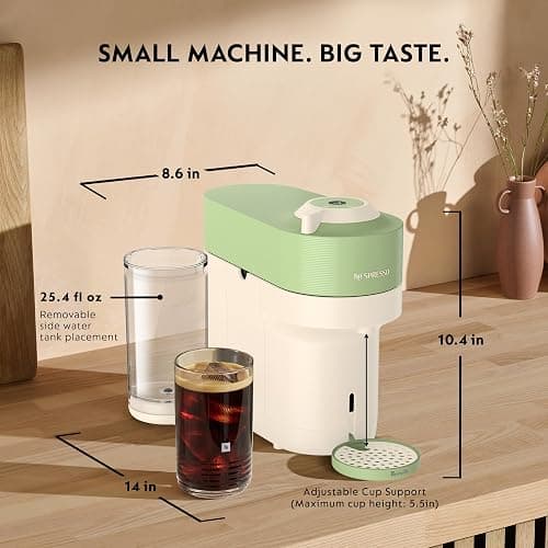 Nespresso Limited-Edition Vertuo Pop+ Coffee & Espresso Maker by Breville | Limited edition, pistachio coffee machine with compact design, 25 fl. oz. side water tank and one touch coffee and espresso. thumbnail 2