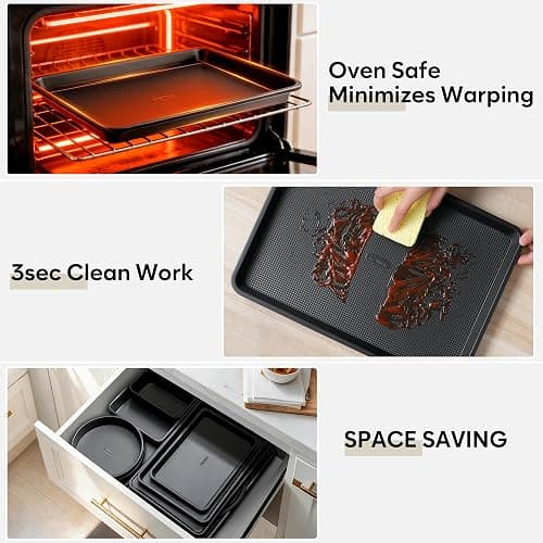 10-Piece Nonstick Bakeware Set, 0.8MM Thick Carbon Steel Baking Pan Set for Oven with Cookie Sheet, Muffin Pan, Pizza Pan, Loaf Pan and Cooling Rack, Stackable Kitchen Baking Set, PFOA/PTFE Free thumbnail 6