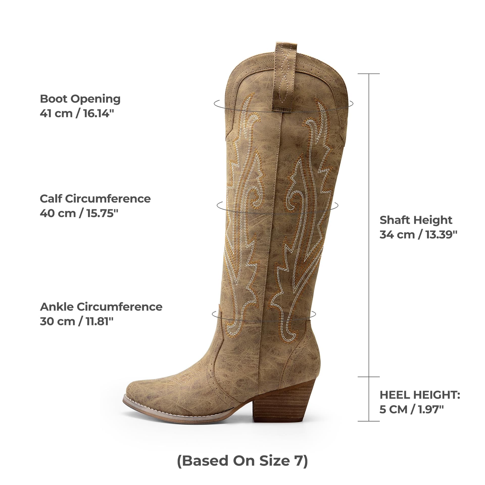 DREAM PAIRS Botas Vaqueras para Mujer hasta Las Rodilla, Cowboy Boots para Dama con Tacón thumbnail 5